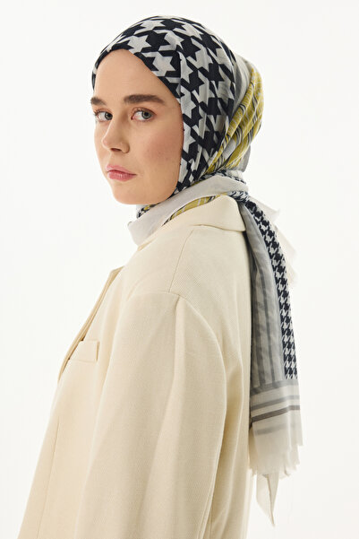 FENZA SCARF Evie Gray Cotton Shawl - Houndstooth Pattern