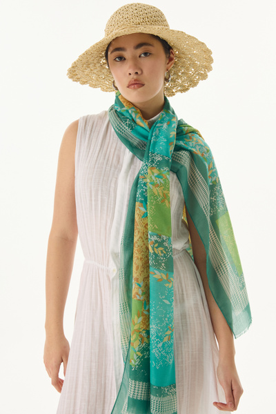 FENZA SCARF FAYLINN شال قطني أخضر اللون - نمط ملفوف