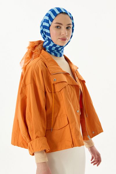 FENZA SCARF PAMELA - șal din bumbac cu model de iederă cu dungi Oranje