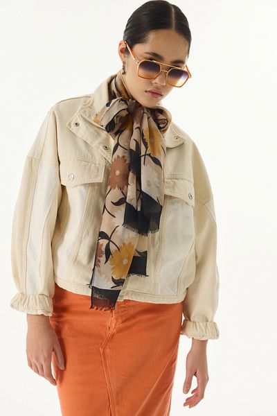 FENZA SCARF Βαμβακερό σάλι ELLA Mink - Μοτίβο λουλουδιών