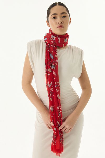 FENZA SCARF Lına Nine - Red Cotton Patterned Shawl