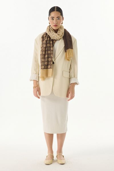 FENZA SCARF CAROL Σάλι από βαμβάκι κακάο με γεωμετρικό σχέδιο