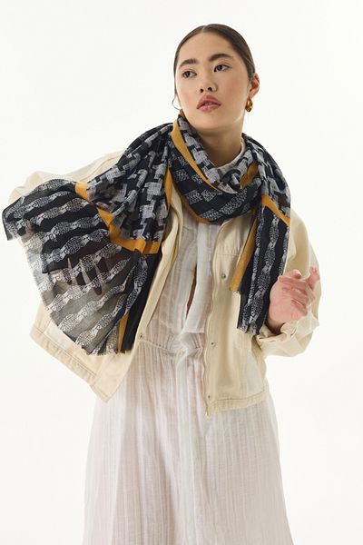 FENZA SCARF Şal din bumbac negru cu model MISTY