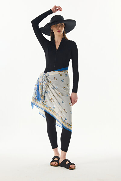 FENZA SCARF TERRA OCEAN - COTTON PATTERNED CREAM-BLUE SHAL