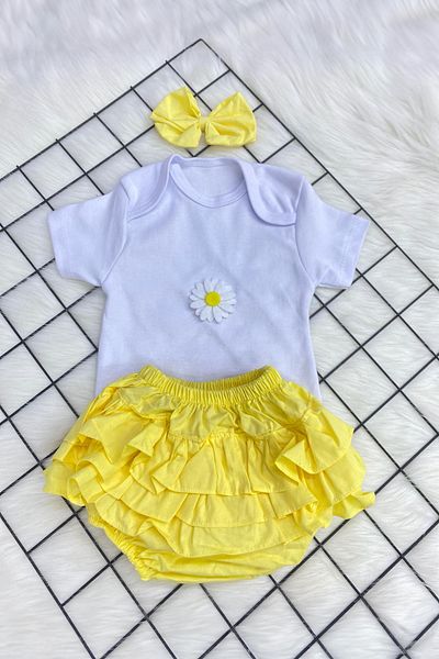 ADABEBEK New Season Baby Girl Flower Figured Bandana Accessory Ruffled Shorts Combination