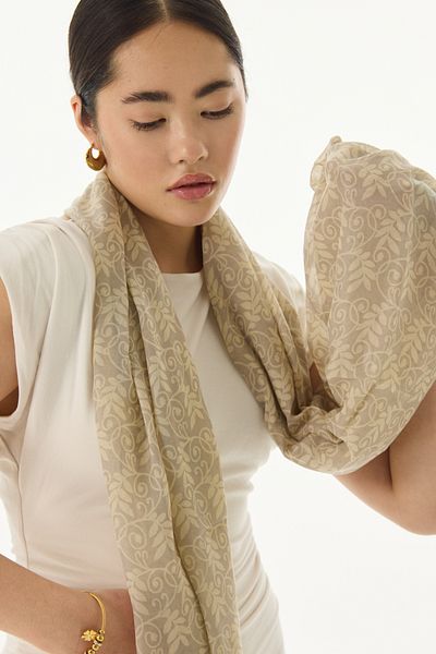 FENZA SCARF Βαμβακερό σάλι Emily Beige - Μοτίβο Burçak