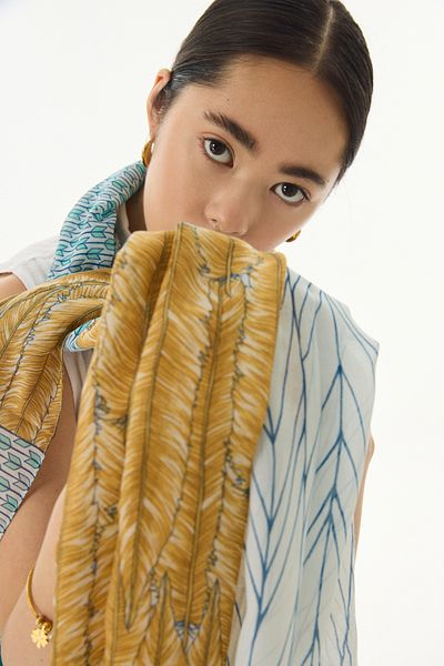 FENZA SCARF Πράσινο βαμβακερό σάλι με σχέδιο Sahara