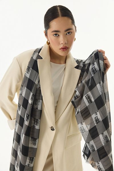 FENZA SCARF Μπεζ βαμβακερό σάλι Lulu Cube με σχέδιο