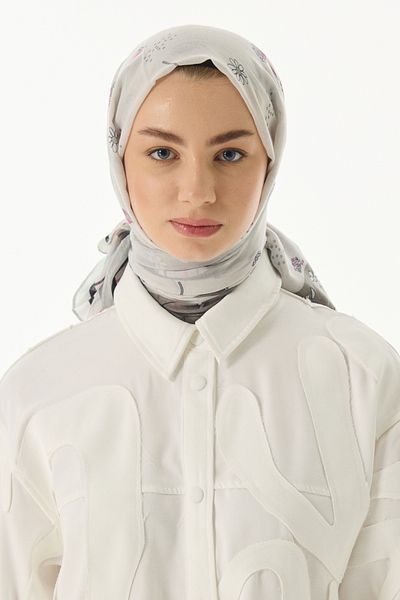 FENZA SCARF Abelia Daisy Pattern Gray Cotton Wrap