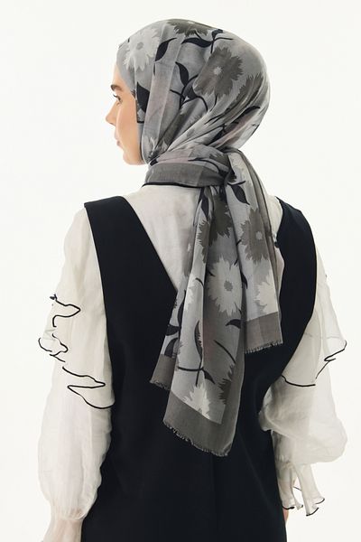 FENZA SCARF Γκρι βαμβακερό Ella Floral σάλι