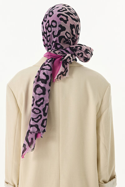 FENZA SCARF AMİRA Fuchsia-Lilac Cotton Shawl - Leopard Pattern, Degradé