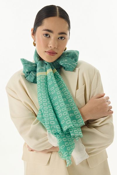 FENZA SCARF Πράσινο βαμβακερό MİLA ETHNIC Σάλι με μοτίβο κουτί