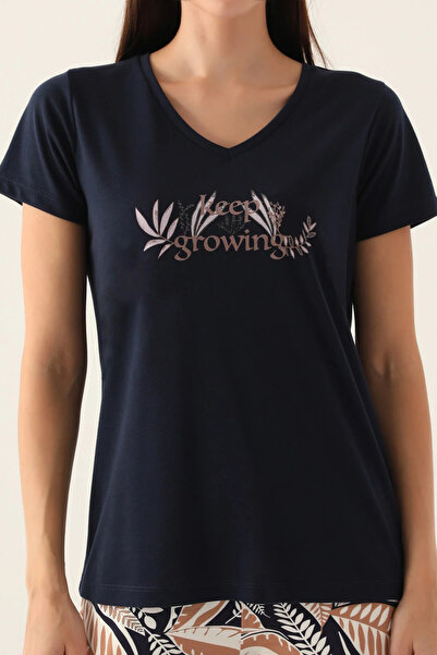 Arnetta New Season Cotton Short Sleeve Women's Pajamas Set Navy Blue