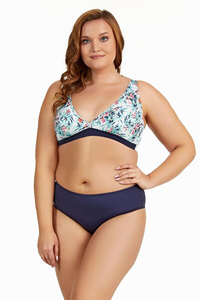 Argento Lacivert Desenli Büyük Beden Bikini Takımı