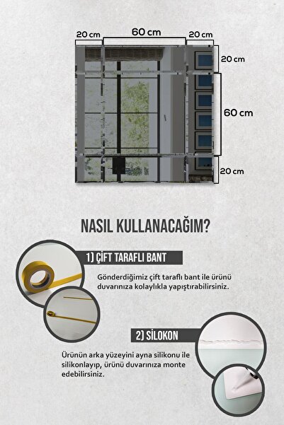 Decorita Ayna - Füme Ayna - 9 Parçalı Tasarım Ayna - 100cm X 100cm