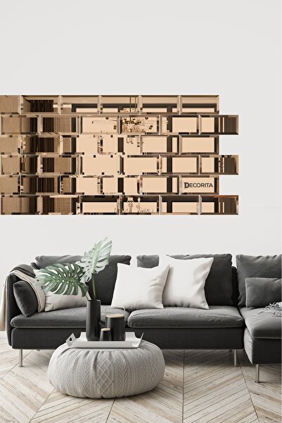 Decorita Ayna - Bronz Ayna - 10'lu Takım Tuğla Modelli Ayna - 25cm X 12,5cm