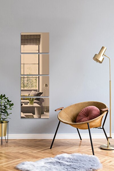 Decorita Ayna - Bronz Ayna - 4'lü Takım Dikdörtgen Ayna - 25cm X 35cm