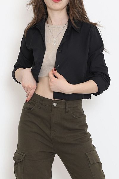 Lisinya Lisinya275 Crop Shirt Black1
