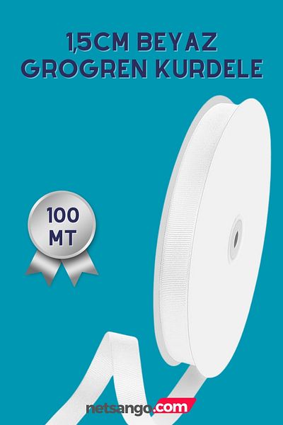 Netsan Etiket White Color Grosgrain Ribbon 1.5cm 100m