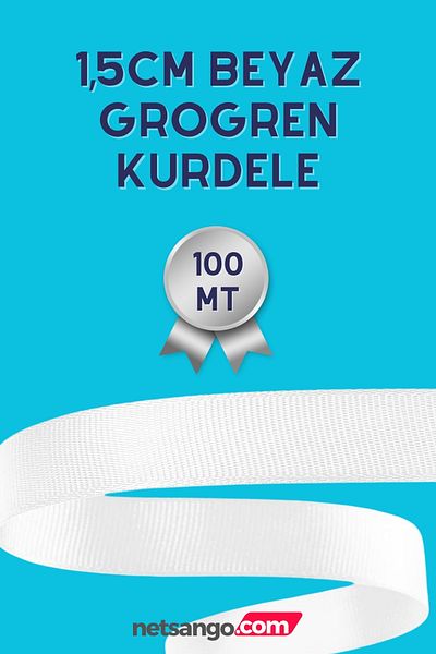 Netsan Etiket White Color Grosgrain Ribbon 1.5cm 100m