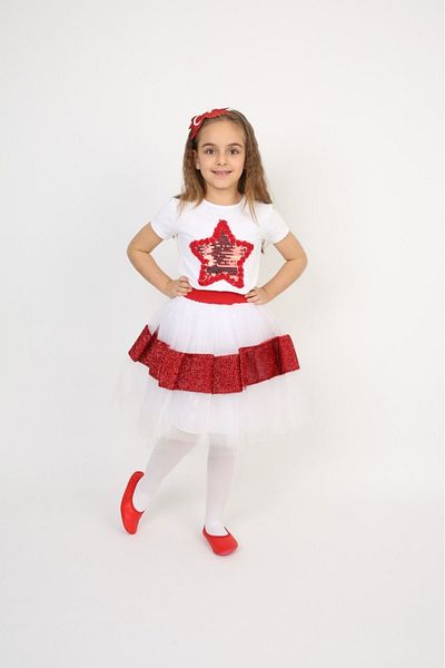 Haba Girl's Suit Costume Badi, White Stripe Skirt