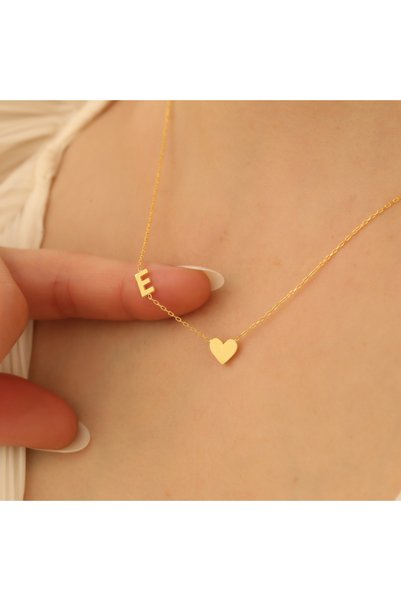 EskiJewelry 925 Ayar Gümüş Harfli Kalpli Kolye