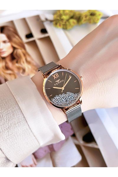 FERRO Black Straw Cord Colorfast 30 Meters Water Resistant Special Design Women's Wristwatch 21934-Q