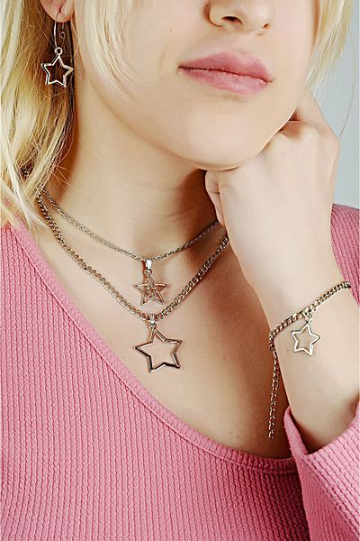 EUROMODA Star Design Set of 2 Chain Necklace Earrings and Bracelet