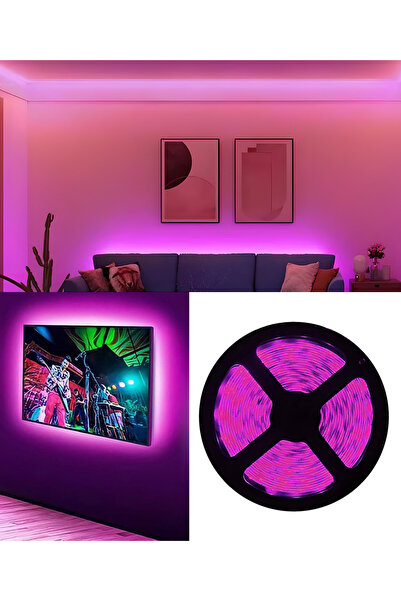 AC AYDINLATMA 28x35 Iç Mekan 3 Çip Şerit Led Pembe Işık 5 m