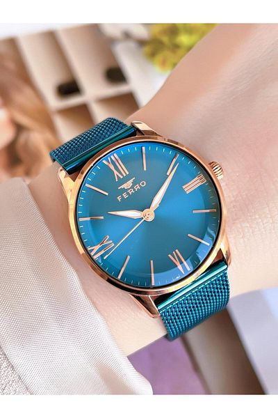 FERRO Navy Blue Straw Cord Color Non-Throwing 30 Meters Water Resistant Special Design Women's Wristwatch 21182-T