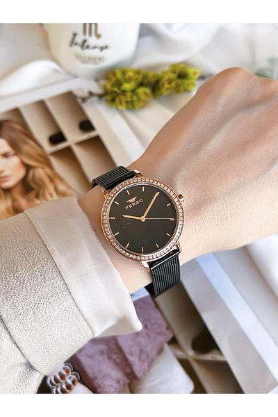 FERRO Black Straw Cord Colorfast 30 Meters Water Resistant Special Design Women's Wristwatch 21242-R