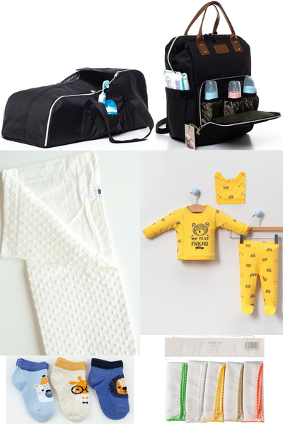 DERİNBEBE طقم ولادة للأطفال مكون من 6 قطع (الخروج من المستشفى، حقيبة ظهر للعن...