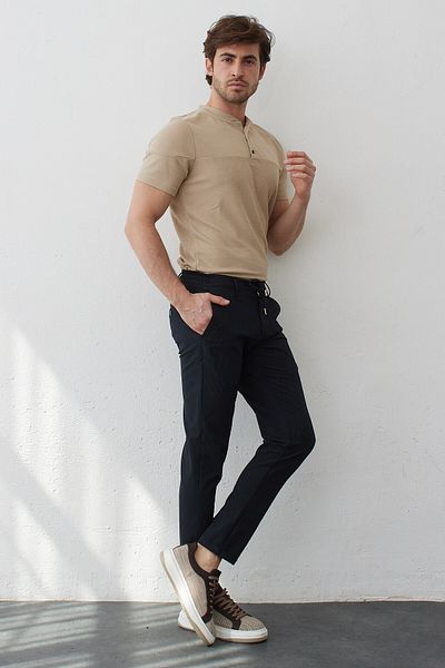 RAVANELLI Ανδρικό μοντέρνο, ελαστικό παντελόνι Jogger Lycra με μοντέρνα λεπτή εφαρμογή - Ελαστική μέση και κορδόνια