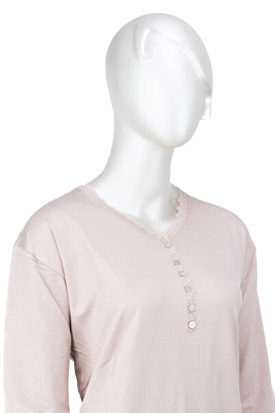 Oppland Női esztergált viszkóz fésült anyagú anyablúz Stílusos, fodros V-nyakú, normál szabású, teljesen illeszkedő lycra