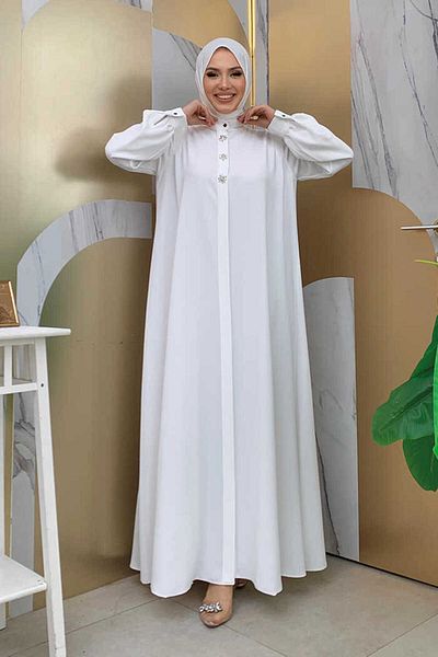 Bym Fashion Φόρεμα με κουμπιά με κοσμήματα με λεπτομέρειες 7903 εκρού