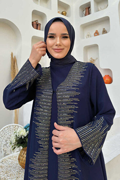 Bym Fashion Sequin Embroidered Vest Dress Suit 8498 Navy Blue