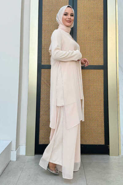 Bym Fashion Specified Parts Stone Detailed Cloak Double Set 8487 Stone