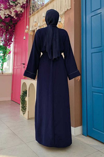 Bym Fashion Navy Blue Full Size Bead Embroidered Ferace 7894
