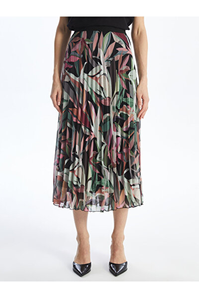 LC Waikiki Női sifon szoknya - rugalmas derék és virágmintás