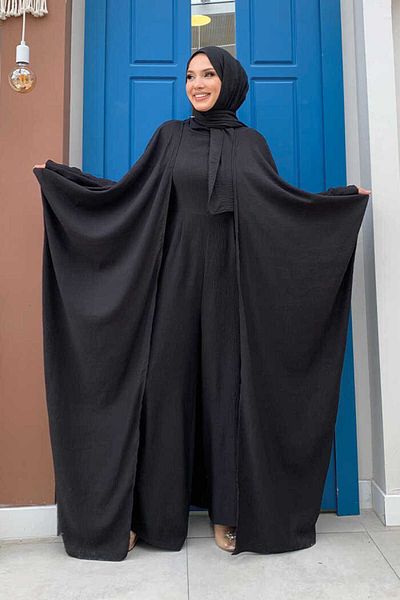 Bym Fashion Ολόσωμη φόρμα με σάλι και Abaya Double Suit 8519 Μαύρο