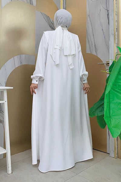 Bym Fashion Φόρεμα με κουμπιά με κοσμήματα με λεπτομέρειες 7903 εκρού