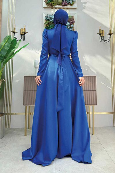 Bym Fashion Σατέν Βραδινό Φόρεμα 1158 - Πέτρα Λεπτομέρεια, Saks