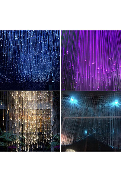 coraxads Fiber Optik Şelale, Işık Perdesi, Yağmur Dekor, 500 ADET 3MT 0.75MM KABLO + Animasyonlu IŞIK KAYNAĞI