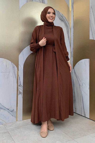Bym Fashion Σετ φόρεμα με σάλι καφέ 3883