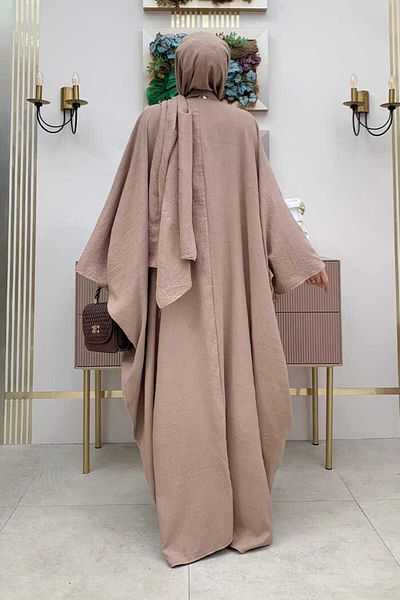 Bym Fashion Ολόσωμη φόρμα με σάλι και Abaya Διπλό Σετ 8519 Mink