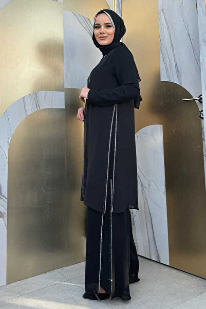 Bym Fashion Megadott alkatrészek Stone részletes köpeny dupla öltöny 8487 fekete