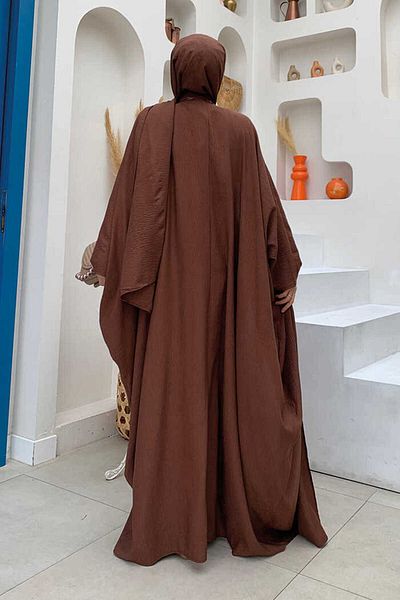 Bym Fashion Ολόσωμη φόρμα με σάλι και Abaya διπλή φόρμα 8519 καφέ