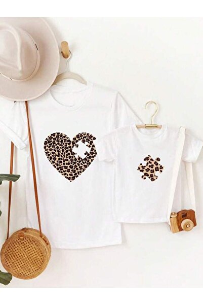 MORNİNG KİDS Tricou alb cu imprimeu puzzle combinat mama fiica