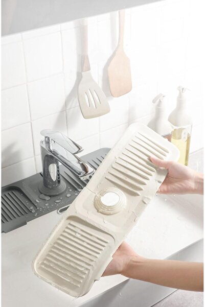 Bayev Cream Elastic Faucet Mat Water Holder Organizer Non-Slip Base Organizer Kitchen Bathroom Sink