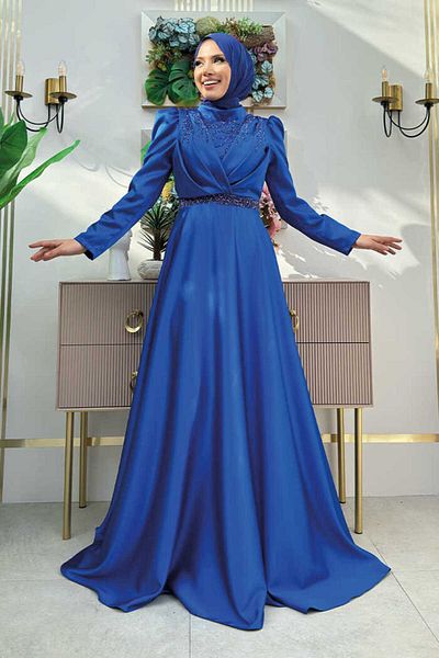 Bym Fashion Σατέν Βραδινό Φόρεμα 1158 - Πέτρα Λεπτομέρεια, Saks